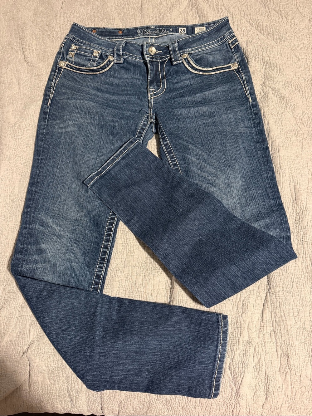 Miss Me Womens Medium-Dark Blue Bootcut Jeans with Contrast Stitching